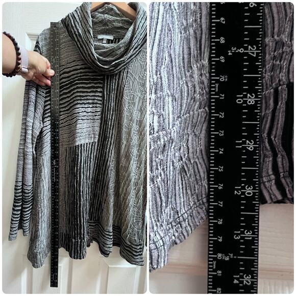 Habitat Gray Black Textured Patchwork
Cowl Neck Step HemTunic Blouse Size Large - Picture 9 of 12